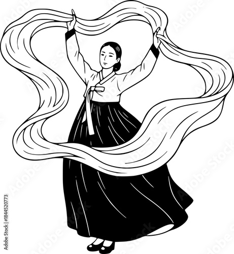 Traditional Korean Dance with Fabric Scarf