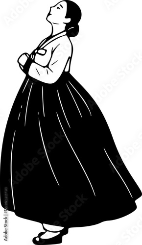 Flowing Korean Hanbok Skirt Silhouette