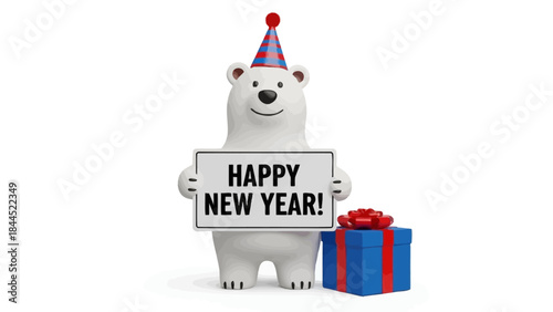 Cute Bear Holding Happy New Year Design