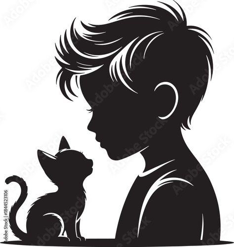 Silhouette of a cat hair styl white and black with  vector illustration 