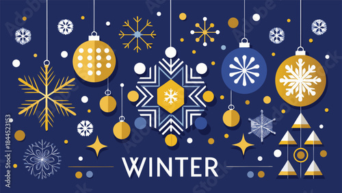 Christmas card design with snowflakes scattered on a blue backdrop..eps