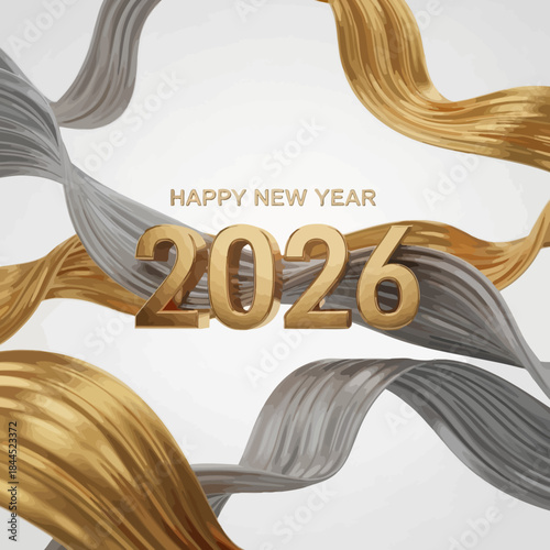 Happy New Year 2026 Abstract Ribbon Background