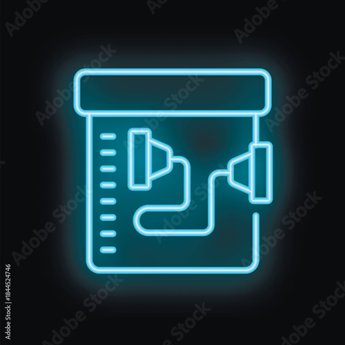 Neon blue icon representing telemedicine with an ultrasound scan on a black background