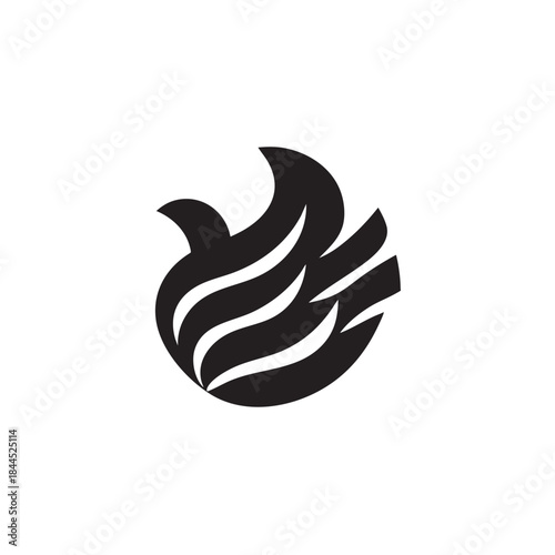 Stylized abstract emblem suggests a soaring bird or contained flame shape in dark monochrome
