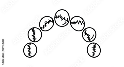Group of baseballs arranged in an arch shape