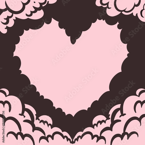 Heart shaped cloud border with pink background
