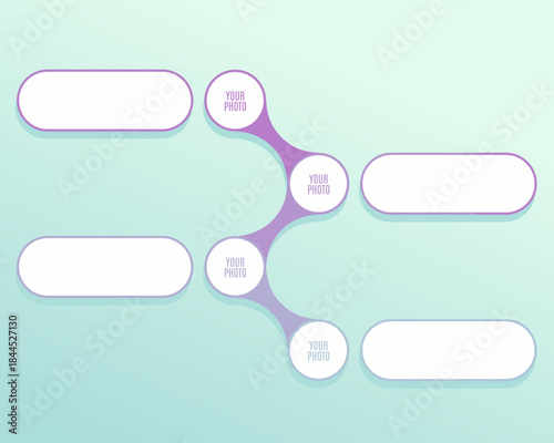A modern abstract infographic template with connected rounded shapes and circular photo placeholders, designed for presentations, mind maps, workflows, or concept diagrams in soft pastel colors.
