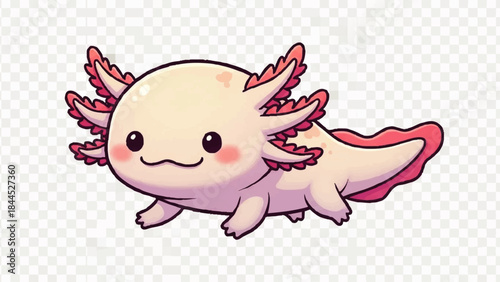 Cute Cartoon Axolotl Smiling Face.