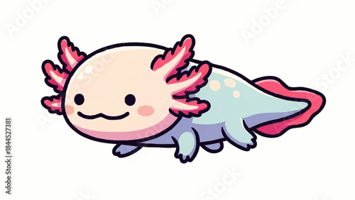 Smiling Cartoon Axolotl with Gills.