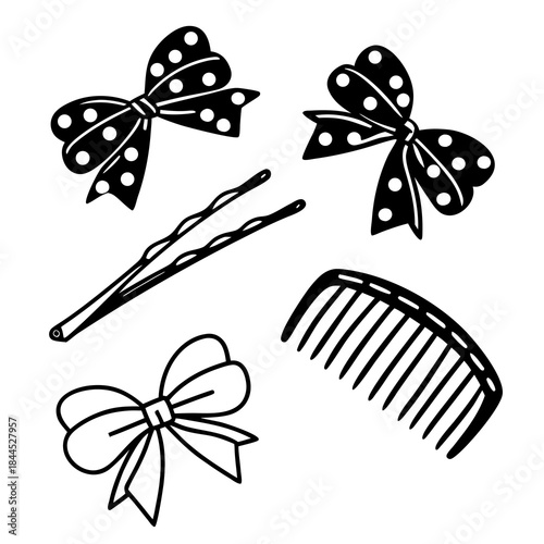 Black silhouette hair accessories set polka dot bows bobby pins comb
