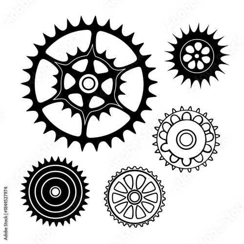 Black silhouette gear shapes on white background cogwheel