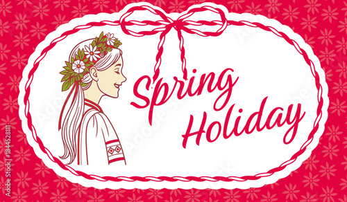 Spring Holiday Illustration with Girl in Traditional Dress