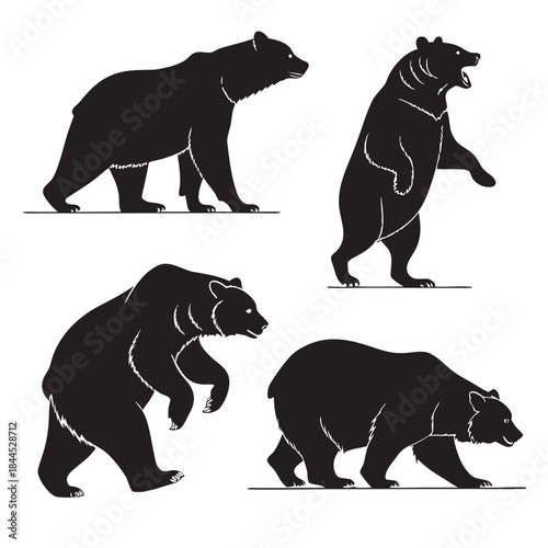 Black bear silhouettes in various poses animal wildlife