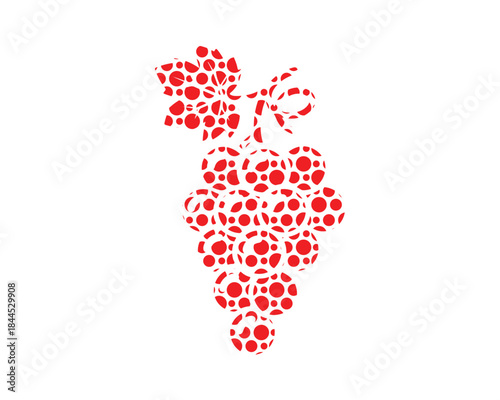 Illustration of red grapes bunch stylized dots pattern isolated