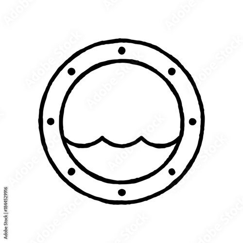 Hand drawn porthole logo. Simple, minimal black and white doodle style line art vector illustration.