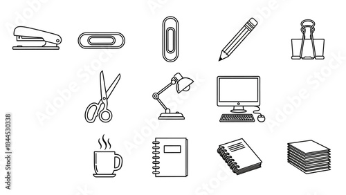 Collection of office supplies icons for daily use and work tasks