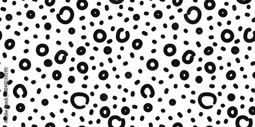 Dots, doodle style Seamless Pattern. Linear Ink hand-drawn irregular scattered circles and polka dots, childish endless texture. Repeating background for baby shower, wrapping paper, nursery decor