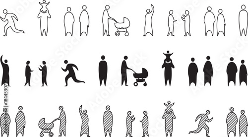 Family and Professional Silhouettes: Talking and Meeting Vector Figures