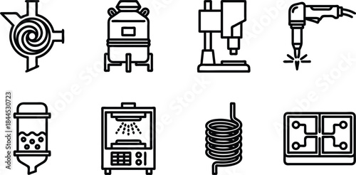 Industrial Machine and Tool Vector Icons Set for Design and Engineering