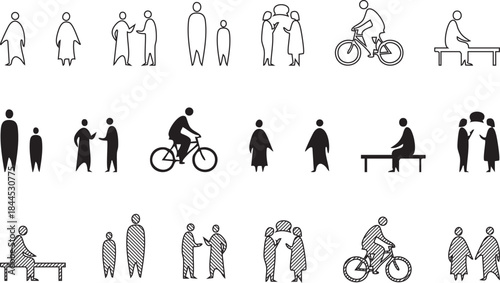 Active Lifestyle Silhouettes: Running, Cycling, and Recreational Vector Icons