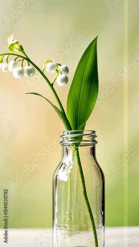 Graceful lily of the valley in glass vase with subtle camera pan and soft background