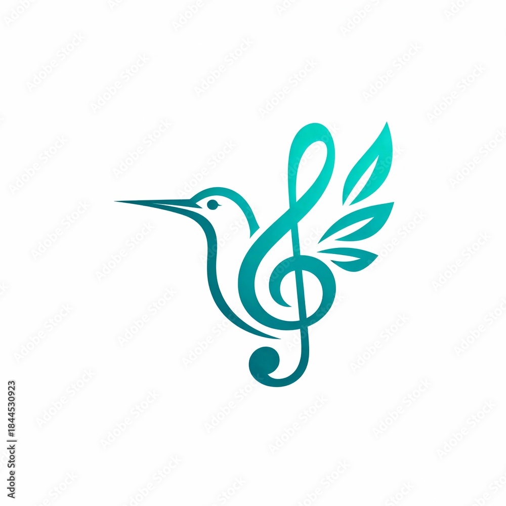 Naklejka premium Hummingbird and Music Note Logo