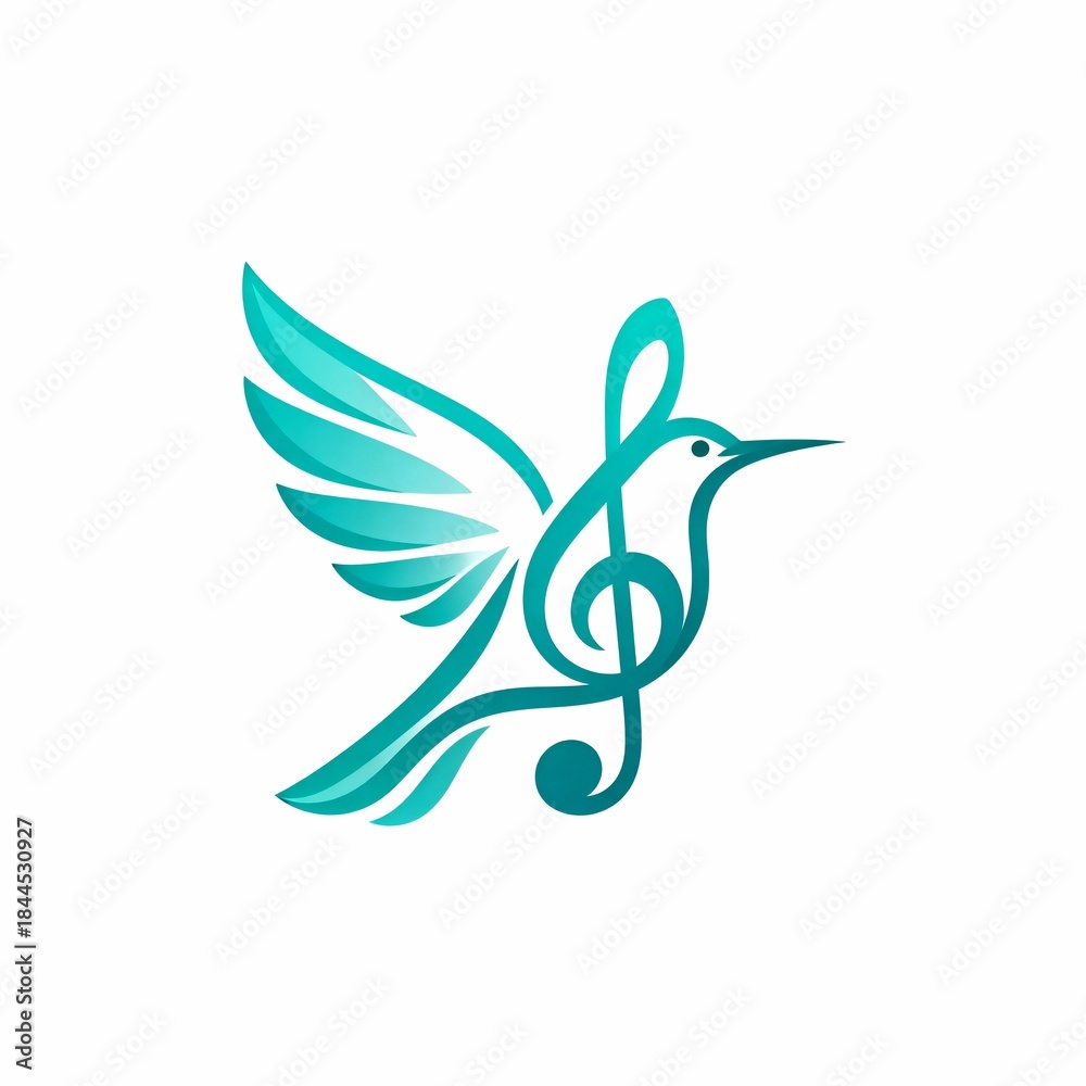 Naklejka premium Hummingbird and Music Note Logo