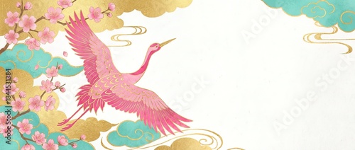 An elegant crane in flight,...
