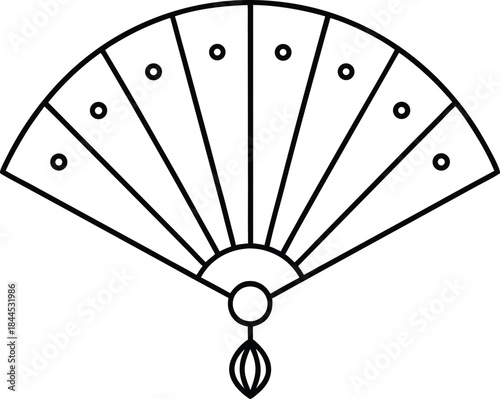 decorative hand fan outline vector illustration on transparent background