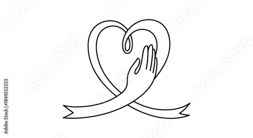 Hand embracing heart with ribbon symbolizing love
