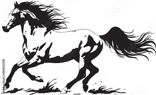 Running horse silhouette graphic illustration black and white