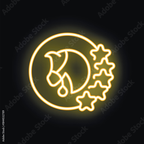 Yellow neon icon of a horse head silhouette surrounded by five stars, evoking concepts like horse racing, betting and luck