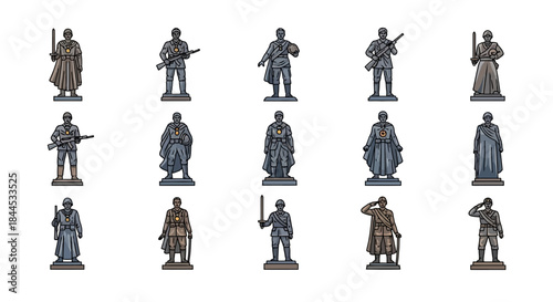 Collection of Miniature Figurines Depicting Soldiers in Various Poses and Uniforms.