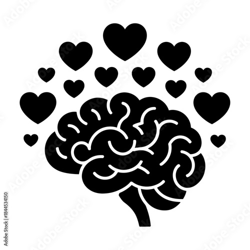 black silhouette brain with hearts symbolizing emotions love empathy and emotional intelligence