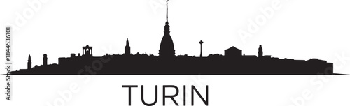 Turin logo with skyline. design Vector black silhouette