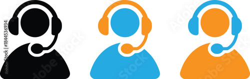 Customer Support Agent Icon Set – Call Center Helpline Illustration.