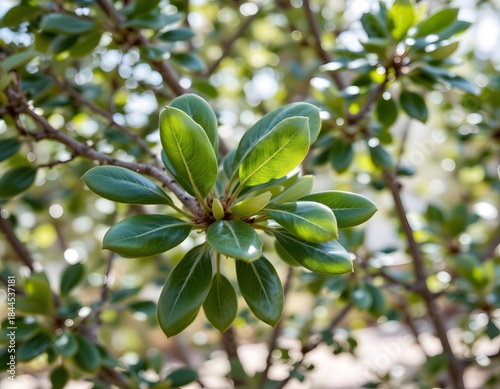 Closeup of Lush Green Leaves on a Branch Under Sunlight in a Natural Outdoor Setting