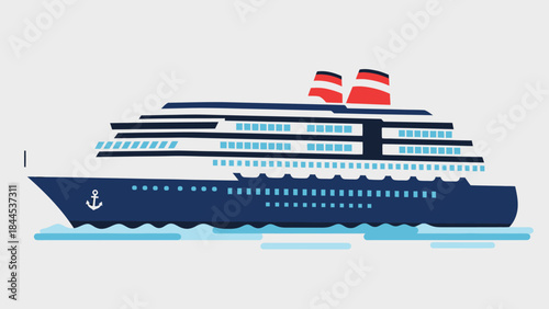 Vector illustration of a luxury cruise ship liner and nautical vessel sailing on blue sea waves for travel and vacation design