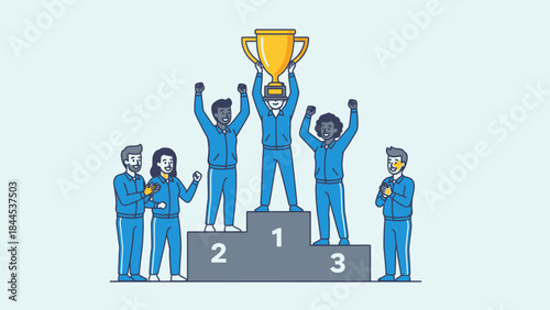 Business people team in a crowd, standing in a circle, illustrating a concept of successful teamwork in the office