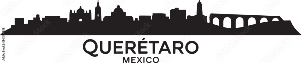 Obraz premium Quertaro Cityscape Skyline with Mexico. design Vector black silhouette