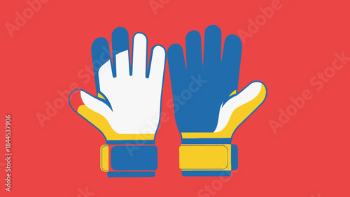 Goalkeeper Gloves Illustration: A pair of vibrant, protective gloves, designed for a goalkeeper, rest against a clean backdrop, each capturing a sense of readiness and the essence of sports equipment.