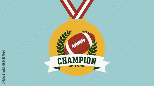 Champion's Medal: A vibrant depiction of a champion's medal, featuring a football emblem, symbolizing victory, skill, and the thrill of the game.