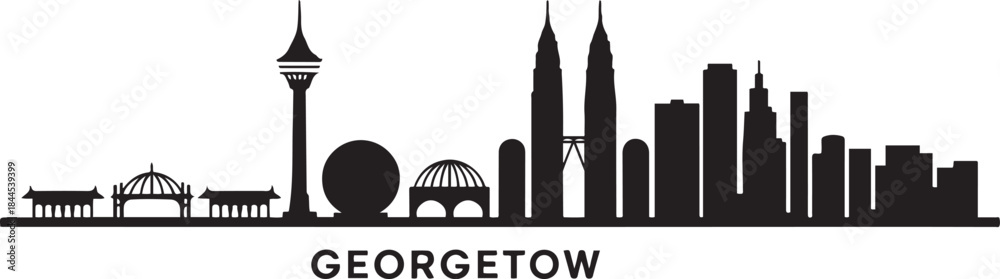 Obraz premium Georgetown with Malaysia City Skyline Silhouette. design Vector black silhouette