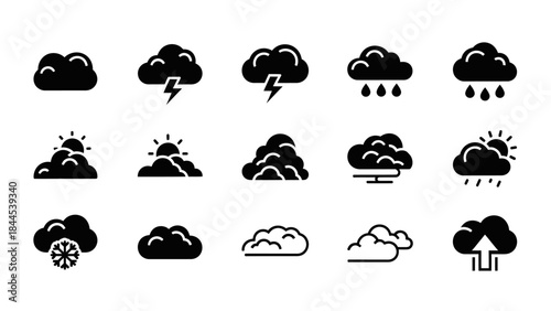 collection of weather condition icons including rain thunder snow sun and clouds