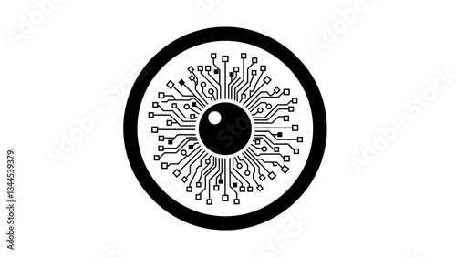 Conceptual digital eye with circuit board pattern representing technology and data