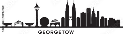 Georgetown with Malaysia City Skyline Silhouette. design Vector black silhouette