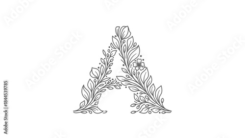 Elegant floral letter A monogram or initial design with botanical elements