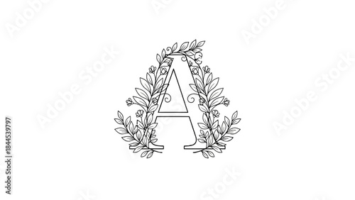 Elegant Flourished Letter A Design with Delicate Botanical Illustrations