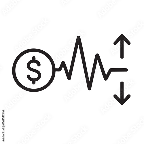 Fluctuating financial markets visualized with a dollar sign and a line graph showing volatility and trends
