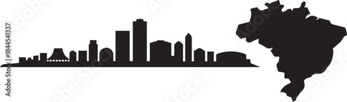 Fortaleza Cityscape Skyline with Brazil Silhouette. design Vector black silhouette